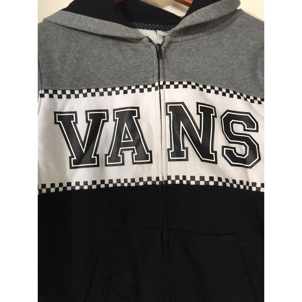Vans Hooded Sweatshirt Men's Medium Black Full Zip Hoodie Long Sleeve Logo Patch - Picture 2 of 5